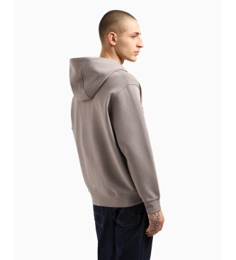 Armani Exchange Sweat  capuche avec fermeture  glissire complte en coton stretch gris lamin de polyester.