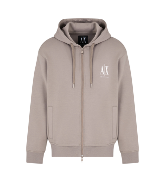 Armani Exchange Sweat  capuche avec fermeture  glissire complte en coton stretch gris lamin de polyester.