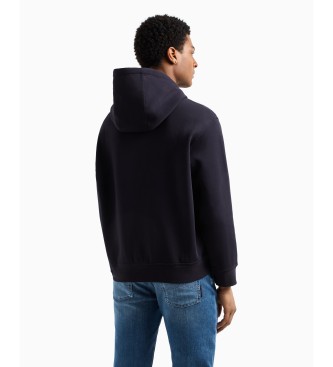 Armani Exchange Sweat  capuche entirement zipp en coton-polyester extensible lamin bleu marine avec capuche extensible et fermeture clair complte.