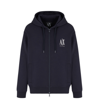 Armani Exchange Sweat  capuche entirement zipp en coton-polyester extensible lamin bleu marine avec capuche extensible et fermeture clair complte.