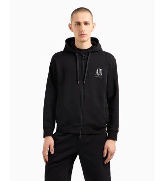 Armani Exchange Felpa con cappuccio e zip intera in cotone-poliestere elasticizzato laminato nero