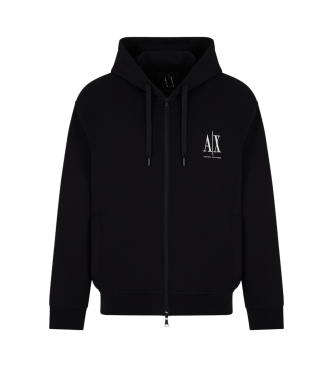 Armani Exchange Felpa con cappuccio e zip intera in cotone-poliestere elasticizzato laminato nero