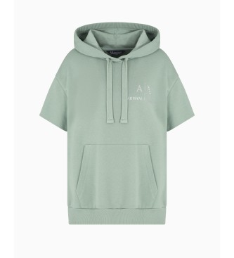 Armani Exchange Felpa con cappuccio verde a maniche corte