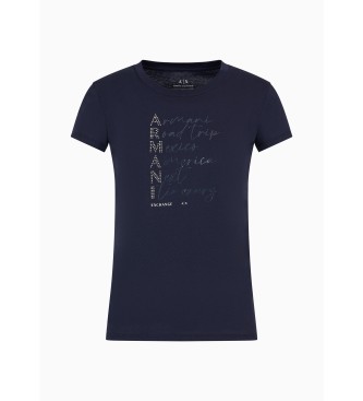 Armani Exchange T-shirt Texto azul-marinho