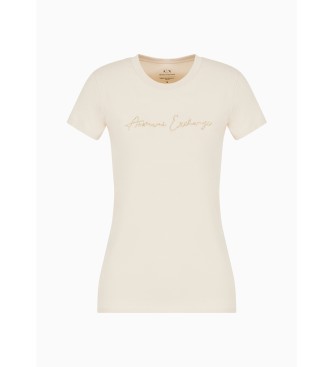 Armani Exchange Off-white t-shirt med kort rm