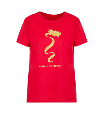 Armani Exchange T-shirt com pormenores bordados vermelha