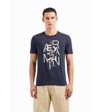 Armani Exchange T-shirt z grafiką granatowy
