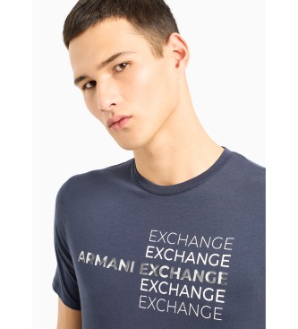 Armani Exchange Majica Besedilo mornarsko modra