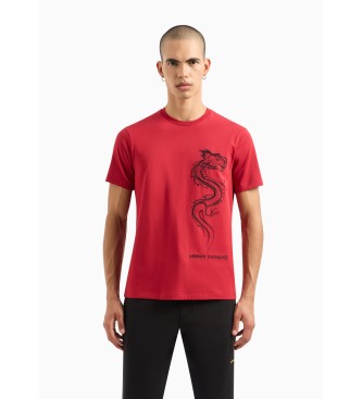 Armani Exchange T-shirt com pormenores bordados vermelha