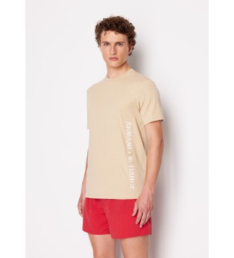Armani Exchange T-shirt beige con logo laterale