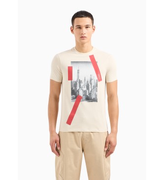 Armani Exchange T-shirt bege com fotografia