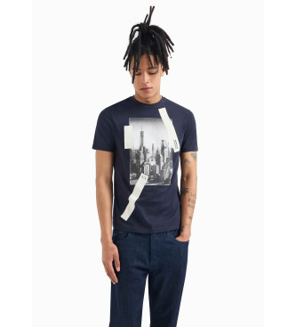 Armani Exchange T-shirt com estampado azul-marinho