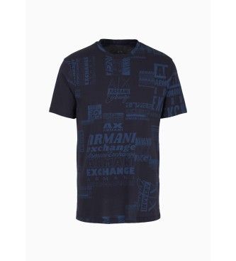 Armani Exchange T-shirt med tryck i marinbl frg