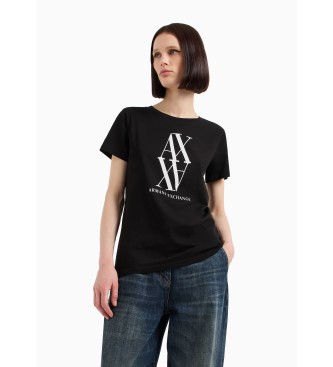 Armani Exchange T-shirt preta com ponto monograma