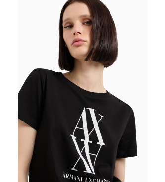 Armani Exchange Schwarzes T-Shirt mit Monogramm-Stickerei