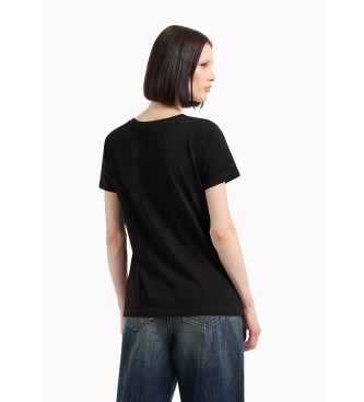 Armani Exchange Schwarzes T-Shirt mit Monogramm-Stickerei