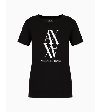 Armani Exchange Schwarzes T-Shirt mit Monogramm-Stickerei