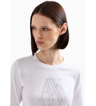 Armani Exchange T-shirt bianca a maniche lunghe con borchie