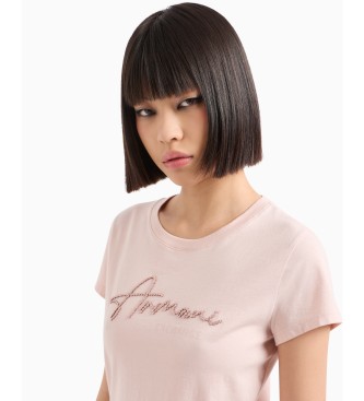 Armani Exchange T-shirt de lantejoulas cor-de-rosa