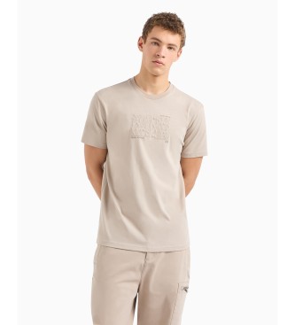 Armani Exchange T-shirt ASV vestibilit regolare in cotone organico con lettere ricamate beige