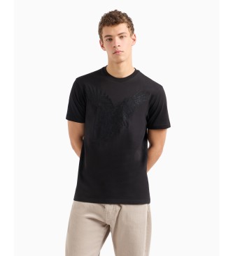 Armani Exchange Camiseta regular fit con bordado de guila en punto ASV negro