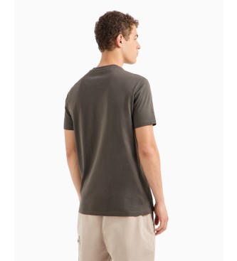 Armani Exchange Normal geschnittenes T-Shirt mit Adler-Stickerei aus grnem ASV-Strickjersey