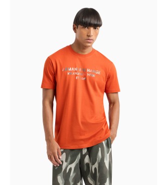 Armani Exchange Regular Fit T-Shirt mit Camouflage-Logo aus orangefarbener ASV-Baumwolle