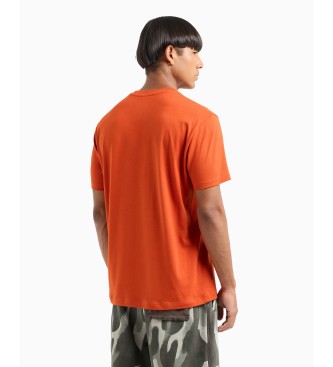 Armani Exchange Regular Fit T-Shirt mit Camouflage-Logo aus orangefarbener ASV-Baumwolle