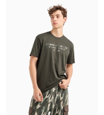 Armani Exchange Regular fit t-shirt with camouflage logo in green ASV cotton