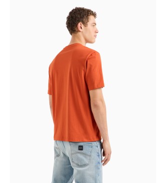 Armani Exchange Camiseta regular fit de algodn con maxiparche con logo ASV naranja