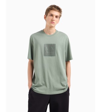 Armani Exchange Baumwoll-T-Shirt in normaler Passform mit Maxi-Patch mit grnem ASV-Logo