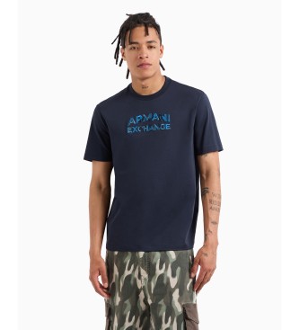 Armani Exchange Regular fit T-shirt med camouflage-logo i navyfarvet bomuld ASV