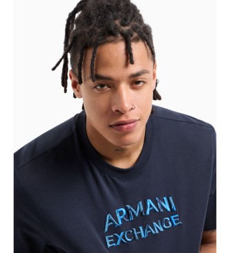 Armani Exchange T-shirt de corte regular com logtipo de camuflagem em algodo azul-marinho ASV