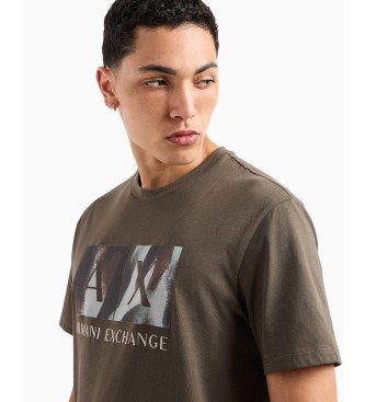 Armani Exchange T-shirt o regularnym kroju z abstrakcyjnym nadrukiem logo z zielonej bawełny ASV