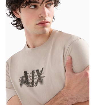 Armani Exchange Normal geschnittenes T-Shirt mit urbanem Militr-Logo aus beiger ASV-Baumwolle