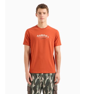 Armani Exchange T-shirt ASV laranja de corte justo com logtipo de efeito 3D em malha canelada