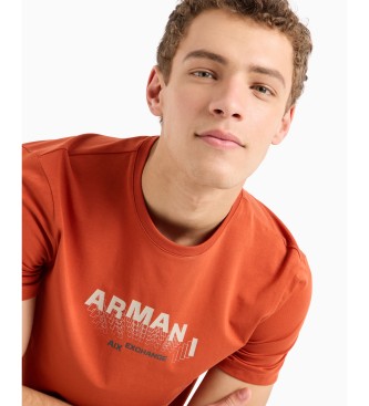 Armani Exchange ASV orangefarbenes Slim Fit T-Shirt mit 3D-Effekt-Logo aus geripptem Jersey