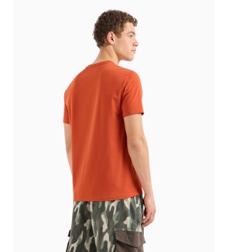 Armani Exchange ASV orangefarbenes Slim Fit T-Shirt mit 3D-Effekt-Logo aus geripptem Jersey