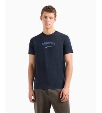 Armani Exchange T-shirt de corte justo com logtipo de efeito 3D em malha canelada ASV azul-marinho