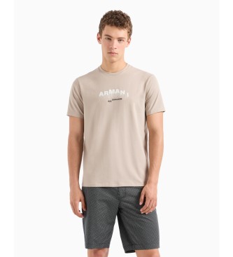 Armani Exchange T-shirt de corte justo com logtipo de efeito 3D em malha canelada ASV bege