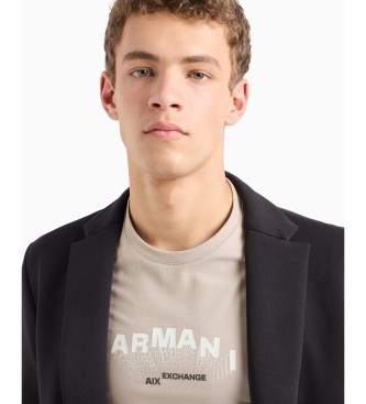 Armani Exchange Koszulka o dopasowanym kroju z logo z efektem 3D z beżowego prążkowanego dżerseju ASV