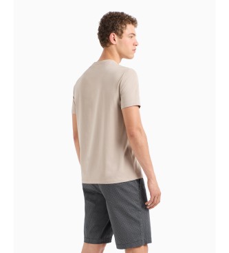 Armani Exchange T-shirt med smal passform och logotyp med 3D-effekt i beige ASV ribbad jersey