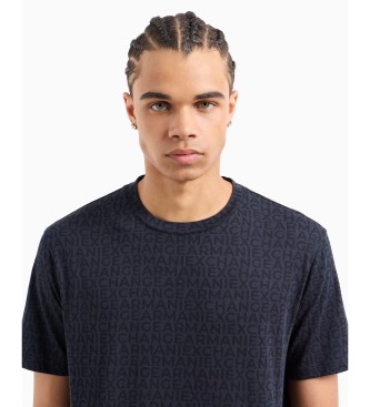 Armani Exchange T-shirt coupe rgulire en coton Monogramme sur tout le coton ASV navy