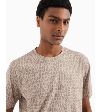 Armani Exchange Baumwoll-T-Shirt mit normaler Passform Monogramm Allover-Baumwolle ASV beige