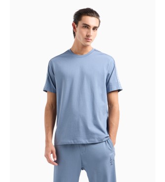 Armani Exchange Camiseta regular fit de algodn grueso con bandas con el logo ASV azul