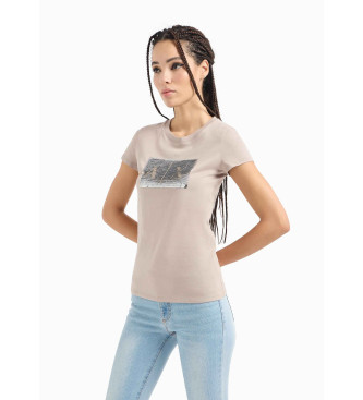 Armani Exchange Enfrgad T-shirt med rosa paljetter