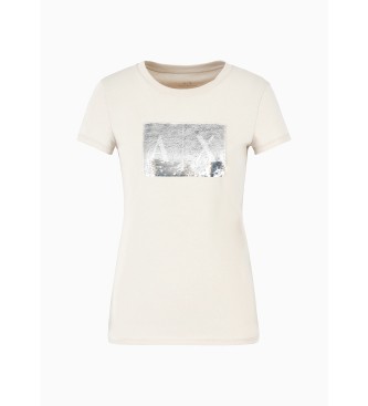 Armani Exchange Beigefarbenes Strass-T-Shirt