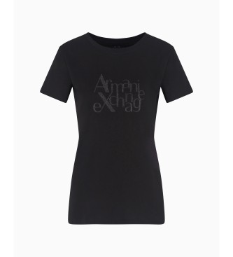 Armani Exchange T-shirt preta com gola redonda