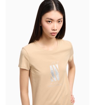 Armani Exchange Beigefarbenes T-Shirt mit kurzen rmeln und schmaler Passform