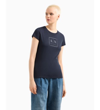 Armani Exchange Marineblaues Kurzarm-T-Shirt mit Rundhalsausschnitt